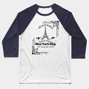 Confusing Vacation - New York Eiffel Tower Funny Baseball T-Shirt